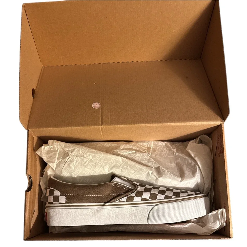 Vans Classic Slip-On Checkerboard Brown White Platform Shoe Men 10.5 Women 12 - Picture 2 of 7